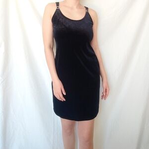 East West Vintage Black Velour Mini Dress